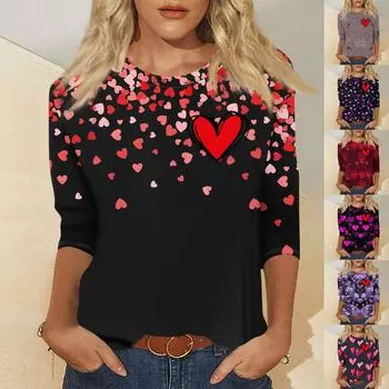 Женский модный и повседневный свитер с рукавом семь четвертей и принтом ко Дню святого Валентина L