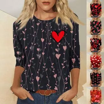 Женский модный и повседневный свитер с рукавом семь четвертей и принтом ко Дню святого Валентина XXL чёрный