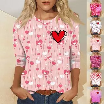 Женский модный и повседневный свитер с рукавом семь четвертей и принтом ко Дню святого Валентина XL киноварь