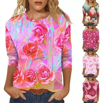 Женский модный и повседневный свитер с рукавом семь четвертей и принтом ко Дню святого Валентина L