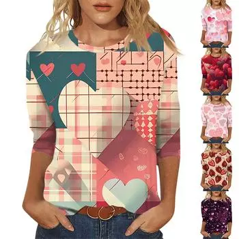 Женский модный и повседневный свитер с рукавом семь четвертей и принтом ко Дню святого Валентина L хаки