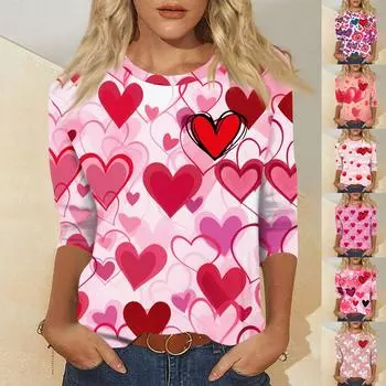 Женский модный и повседневный свитер с рукавом семь четвертей и принтом ко Дню святого Валентина XXL