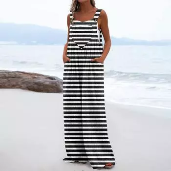 Женский модный и повседневный свободный фланелевый комбинезон с карманами и принтом L чёрный