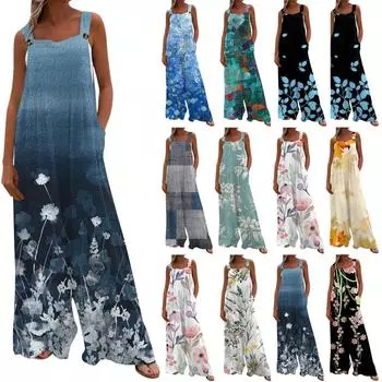 Женский модный и повседневный свободный фланелевый комбинезон с карманами и принтом M чёрный