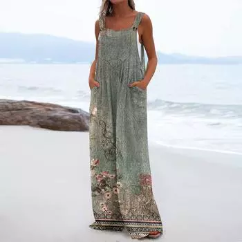 Женский модный и повседневный свободный фланелевый комбинезон с карманами и принтом S