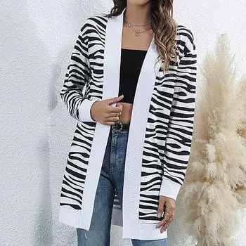 Женский модный и зимний вязаный кардиган с длинным рукавом и принтом XL