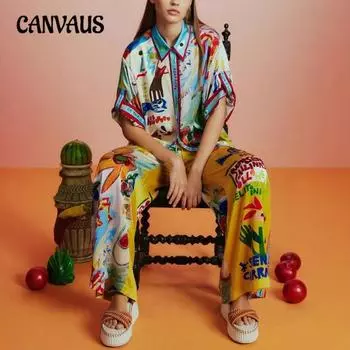 Женский модный индивидуальный атласный набивной костюм с коротким рукавом для отдыха на каждый день S