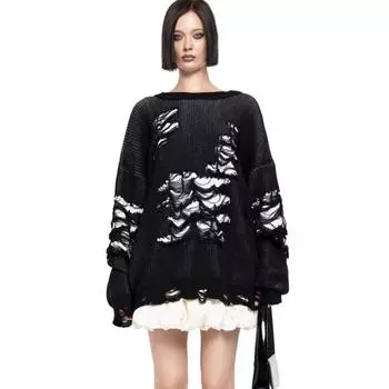 Женский модный индивидуальный свободный джемпер, повседневные свободные топы с длинными рукавами с напуском и блокировкой цвета S чёрный