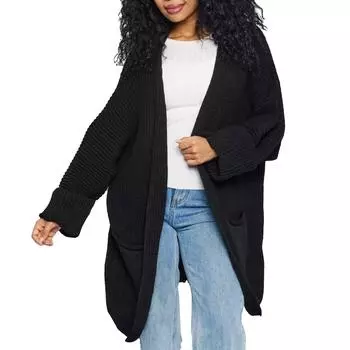 Женский модный кардиган для поездок на работу, свободное пальто средней длины L чёрный