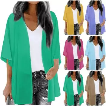 Женский модный кардиган с рукавами из семи частей с принтом, свободная блузка, повседневная блузка, топ M