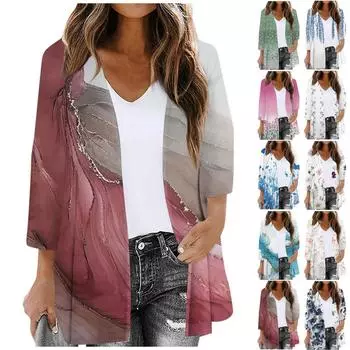 Женский модный кардиган с рукавами из семи частей с принтом, свободная блузка, повседневная блузка, топ L горячий розовый