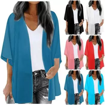 Женский модный кардиган с рукавами из семи частей с принтом, свободная блузка, повседневная блузка, топ XL синий