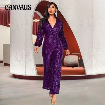 Женский модный комбинезон Hottie с длинным рукавом и глубоким V-образным вырезом и поясом с пайетками S розы красного