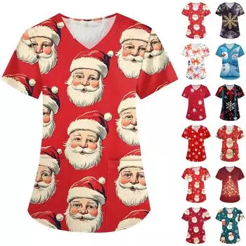 Женский модный комбинезон с короткими рукавами и V-образным вырезом, с карманами и рождественским принтом XXXXL синий