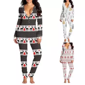 Женский модный комбинезон с принтом и функциональной пуговицей, пижама с длинными рукавами для взрослых M чёрный