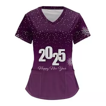 Женский модный комбинезон с V-образным вырезом, короткими рукавами и карманами 2025 года с рождественским принтом XL