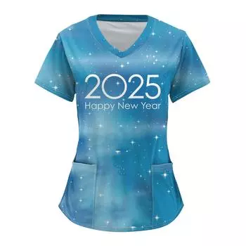 Женский модный комбинезон с V-образным вырезом, короткими рукавами и карманами 2025 года с рождественским принтом XL