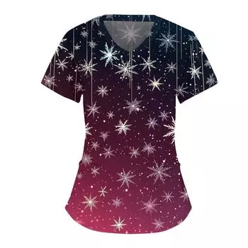 Женский модный комбинезон с V-образным вырезом, короткими рукавами и карманами 2025 года с рождественским принтом L чёрный