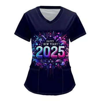 Женский модный комбинезон с V-образным вырезом, короткими рукавами и карманами 2025 года с рождественским принтом L чёрный