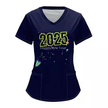 Женский модный комбинезон с V-образным вырезом, короткими рукавами и карманами 2025 года с рождественским принтом L