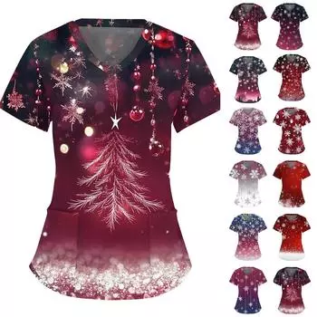 Женский модный комбинезон с V-образным вырезом, короткими рукавами и карманами 2025 года с рождественским принтом XL синий