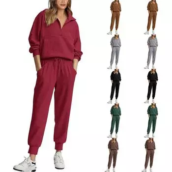 Женский модный комплект с длинным рукавом, полумолнией, толстовка, спортивные штаны, повседневный костюм XL