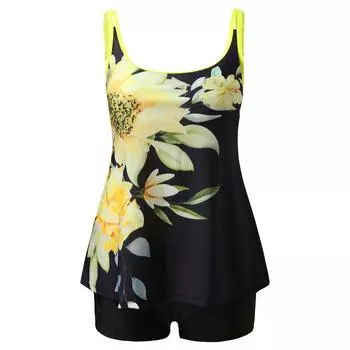 Женский модный консервативный купальник большого размера с принтом и подушечками для бюстгальтера без стального бюстгальтера XXXL жёлтый