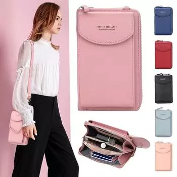 Женский модный кошелек из искусственной кожи для телефона, сумка для монет, держатель для карт с регулируемым ремешком красный