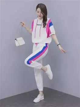 Женский модный костюм лето 2022: Повседневный комплект из двух частей в европейском стиле с короткими рукавами XL