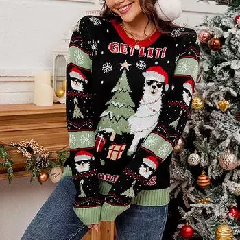 Женский модный красный свитер с длинным рукавом и круглым вырезом M