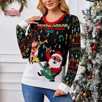 Женский модный красный свитер с длинным рукавом и круглым вырезом L