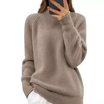 Женский модный круглый вырез однотонный вязаный свитер топ пуловер повседневный свитер XL