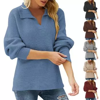 Женский модный круглый вырез однотонный вязаный свитер пуловер свитер с длинными рукавами топ L чёрный