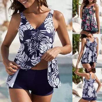 Женский модный купальник бикини с цветочным принтом, сексуальный раздельный купальник L чёрный