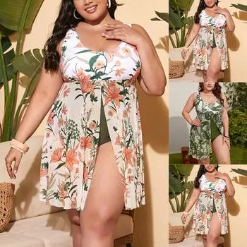 Женский модный купальник-боксер с круглым вырезом и принтом из двух частей. Купальник XXL зелёный