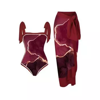 Женский модный купальник с мягкой подкладкой, комплект бикини со шнуровкой на плечах, Моникини с принтом, комплект купальных костюмов из двух частей, скромный купальный костюм S