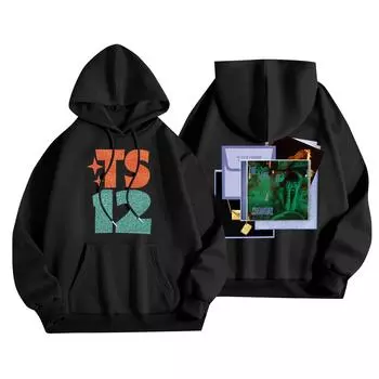 Женский модный легкий пуловер с длинным рукавом и карманами, худи с принтом L чёрный