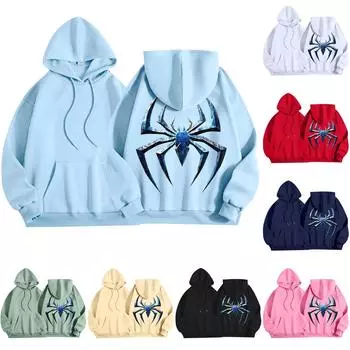 Женский модный легкий свитер с длинными рукавами и карманами с капюшоном с принтом паука S