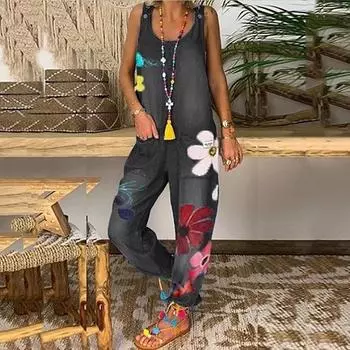 Женский модный летний комбинезон без рукавов с цветочной вышивкой, джинсовый комбинезон S серый
