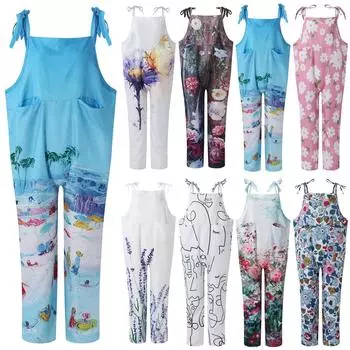 Женский модный летний милый свободный повседневный комбинезон с принтом в стиле ретро и ремешками S чёрный