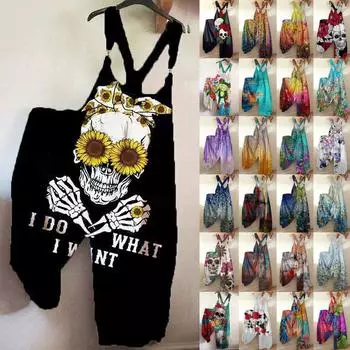 Женский модный летний милый свободный повседневный комбинезон с принтом в стиле ретро и ремешками XXXL фиолетовый