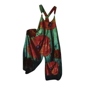 Женский модный летний милый свободный повседневный комбинезон с принтом в стиле ретро и ремешками XL красный