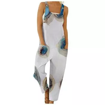 Женский модный летний милый свободный повседневный комбинезон с принтом в стиле ретро и ремешками S темно-синий