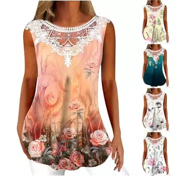 Женский модный летний сексуальный складной топ с принтом, обычный кружевной топ без рукавов с V-образным вырезом и пуговицами XXXL коричневый