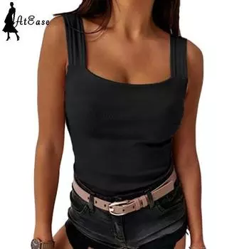 Женский модный летний жилет с U-образным вырезом без рукавов, однотонный жилет, летний повседневный тонкий спортивный лаконичный топ L чёрный