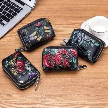 Женский модный маленький кошелек на молнии с портмоне из натуральной кожи, кошельки с цветочным принтом, женские милые мини-винтажные маленькие сумки для карточек