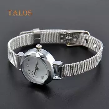 Женский модный металлический браслет, стильный хрустальный камень, инкрустированный тонкими кварцевыми наручными часами, брелок