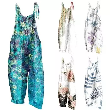 Женский модный милый маленький свежий винтажный повседневный комбинезон на бретельках с принтом L синий