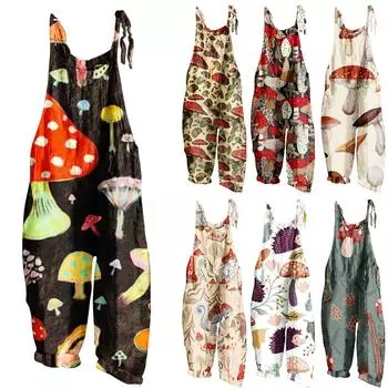 Женский модный милый маленький свежий винтажный повседневный комбинезон на бретельках с принтом M зелёный