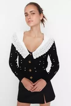 Женский модный новый кардиган, черный вязаный кардиган Garni с детальной отделкой